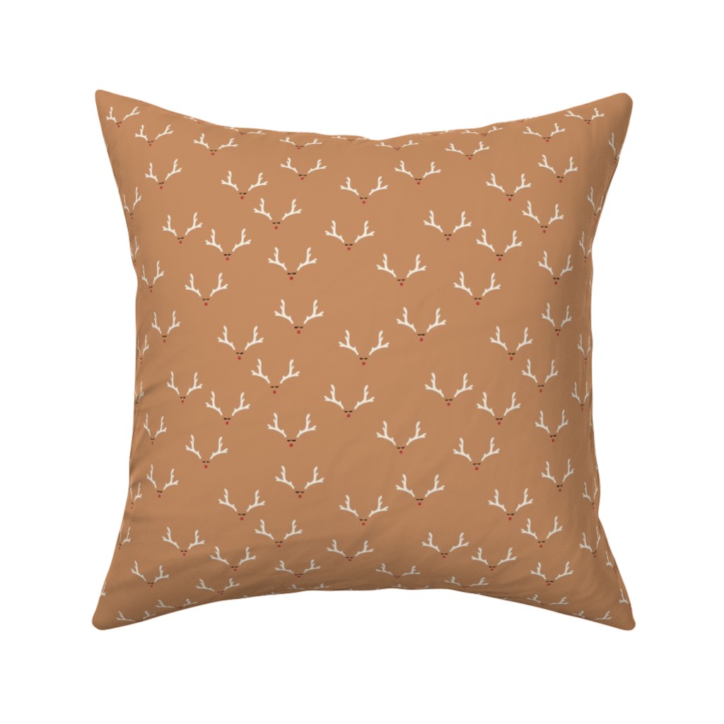 Festive Reindeer Christmas - Mustard Pillow, Woven, Beige, 16x16, Single Sided, Orange