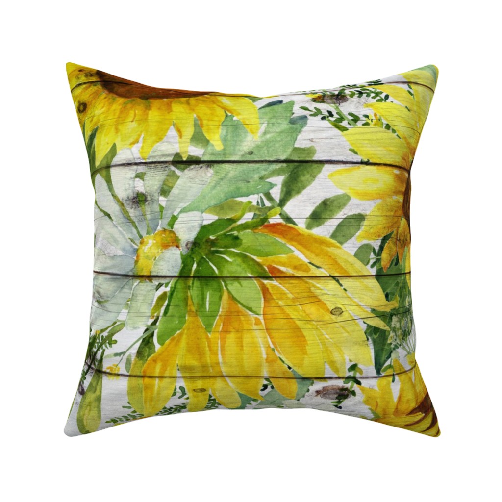 Watercolor Sunflowers and Daisies - Multi Pillow, Woven, Beige, 16x16, Single Sided, Multicolor