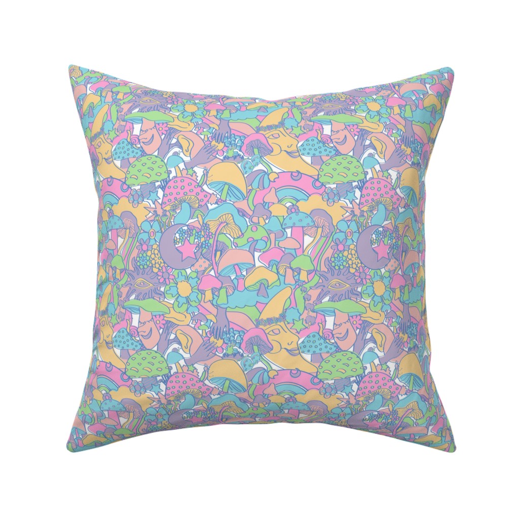 Magical Mushroom World - Pastel Pillow, Woven, Beige, 16x16, Single Sided, Multicolor