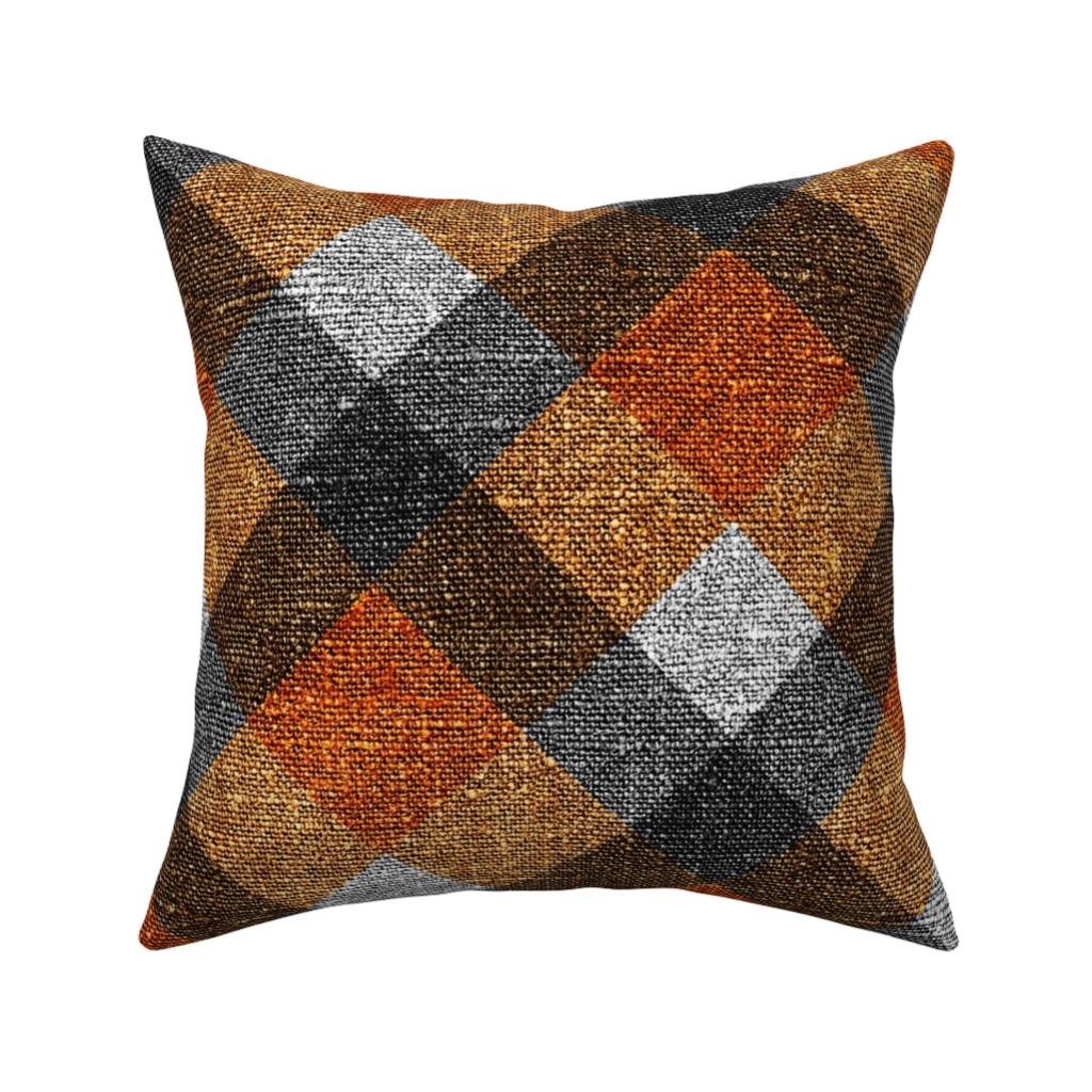 Fall Textured Plaid - Orange and Gray Pillow, Woven, Beige, 16x16, Single Sided, Orange