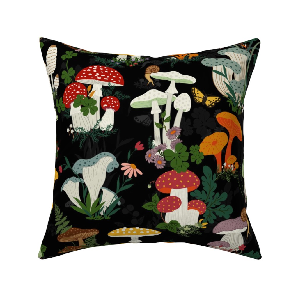 Mushroom Garden - Multi-Color Pillow, Woven, Beige, 16x16, Single Sided, Multicolor