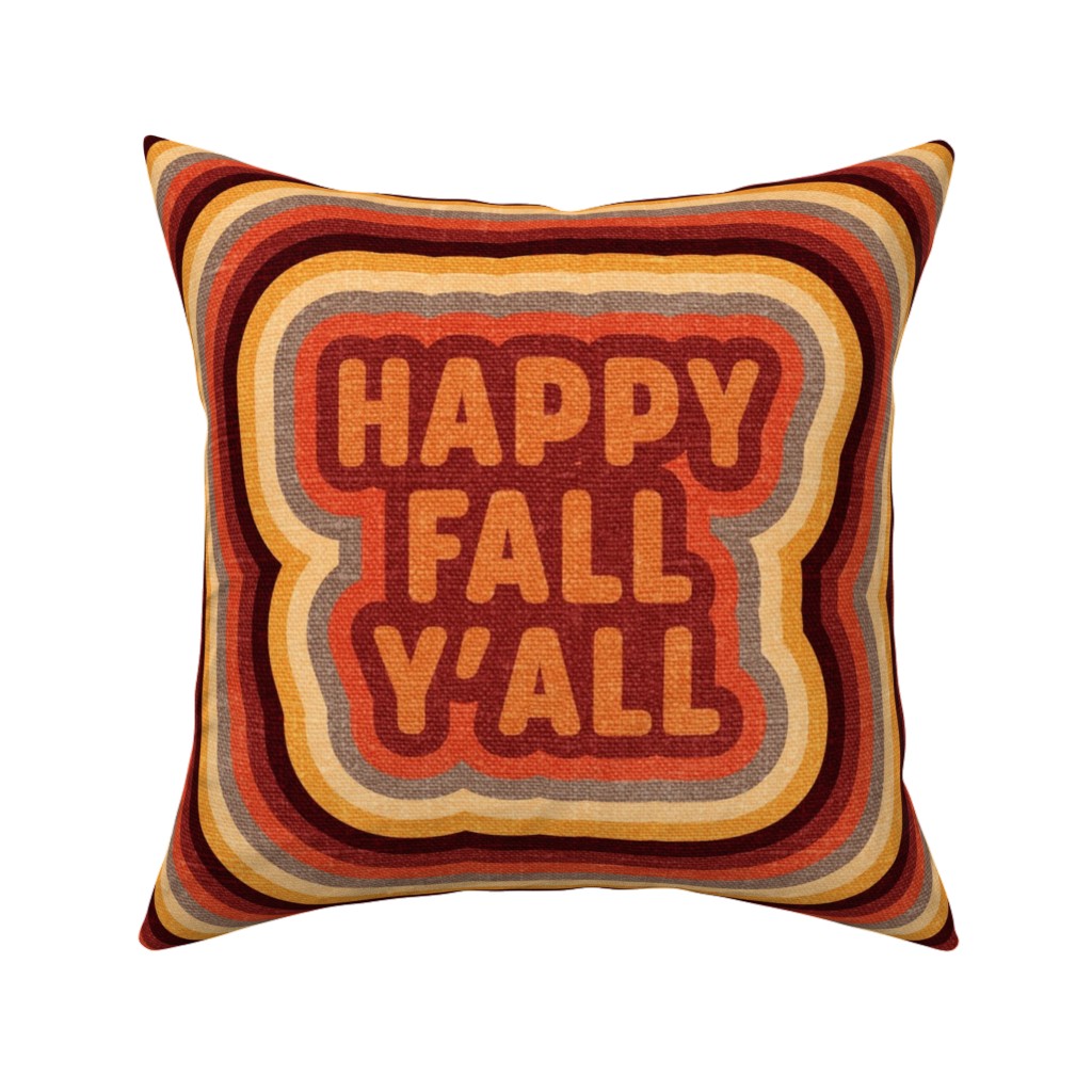 Happy Fall Y'all Retro - Multi Pillow, Woven, Beige, 16x16, Single Sided, Orange