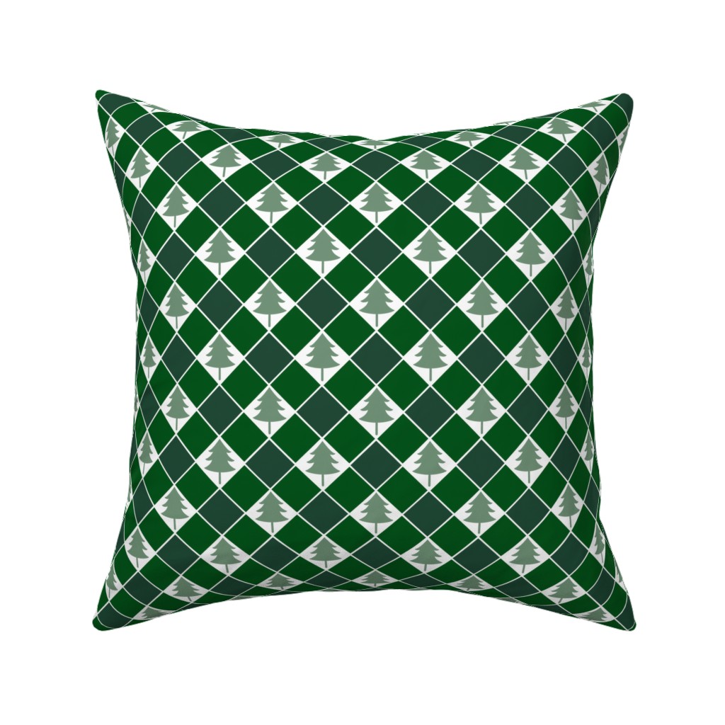 Christmas Tree Checkers - Green Pillow, Woven, Beige, 16x16, Single Sided, Green