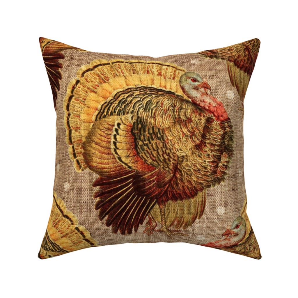 Vintage Turkey - Burlap Pillow, Woven, Beige, 16x16, Single Sided, Brown