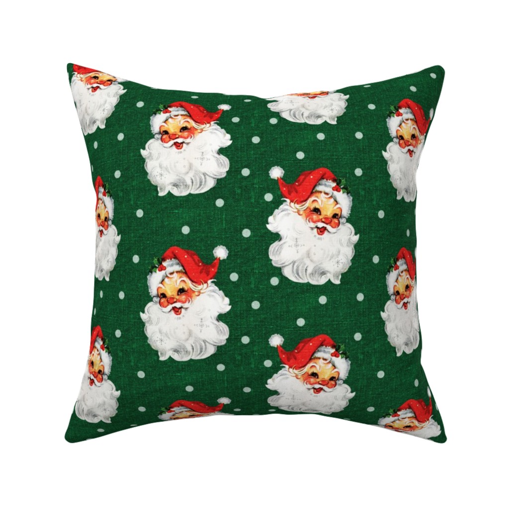 Jolly Retro Santa - Green Pillow, Woven, Beige, 16x16, Single Sided, Multicolor