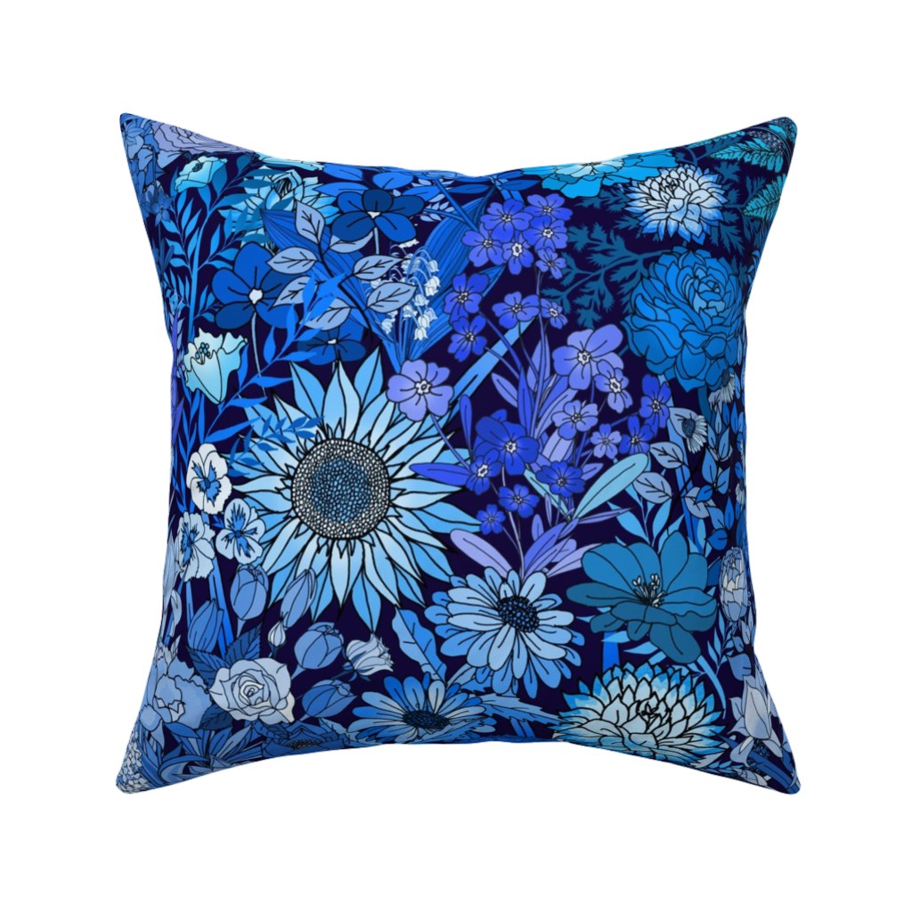 Frozen Flowers Pillow, Woven, Beige, 16x16, Single Sided, Blue, True Blue