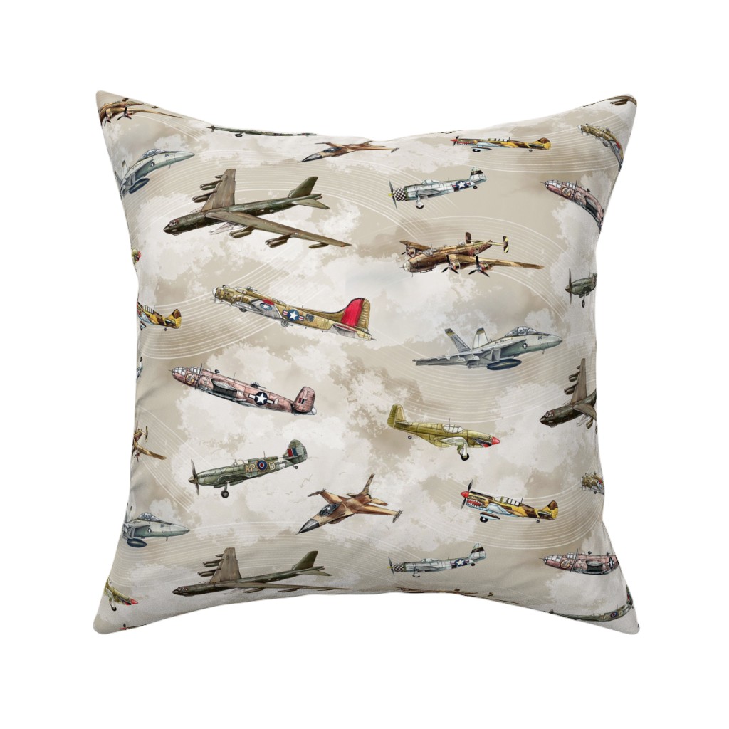 Military Planes Pillow, Woven, Beige, 16x16, Single Sided, Beige, Stone