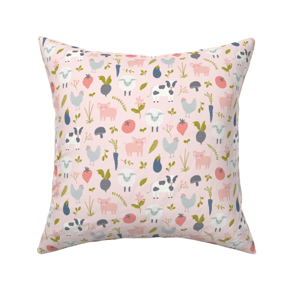 Farm Life - Pink Pillow, Woven, Beige, 16x16, Single Sided, Pink