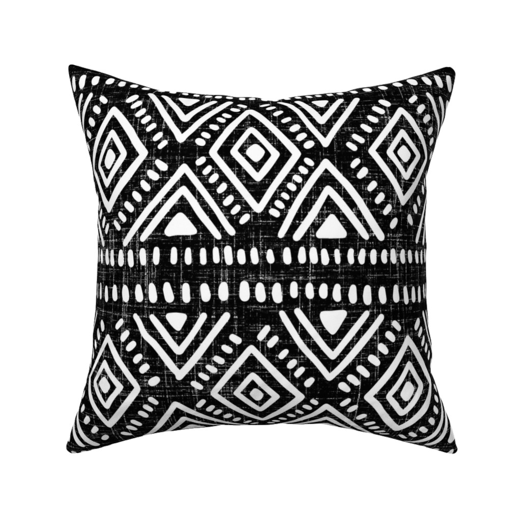 Abstract Diamond Pillow, Woven, Beige, 16x16, Single Sided, Blue, Charcoal