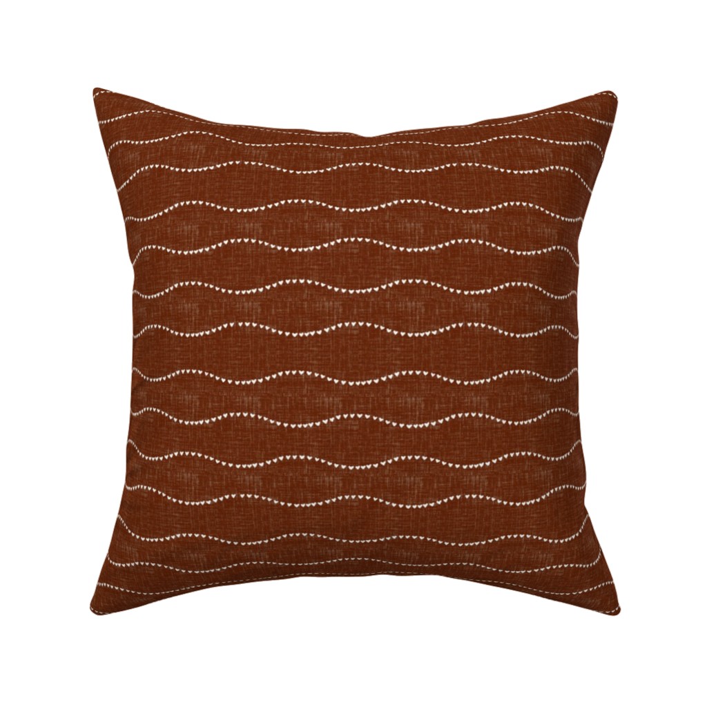 Heart Wave - Rust Pillow, Woven, Beige, 16x16, Single Sided, Brown, Brown