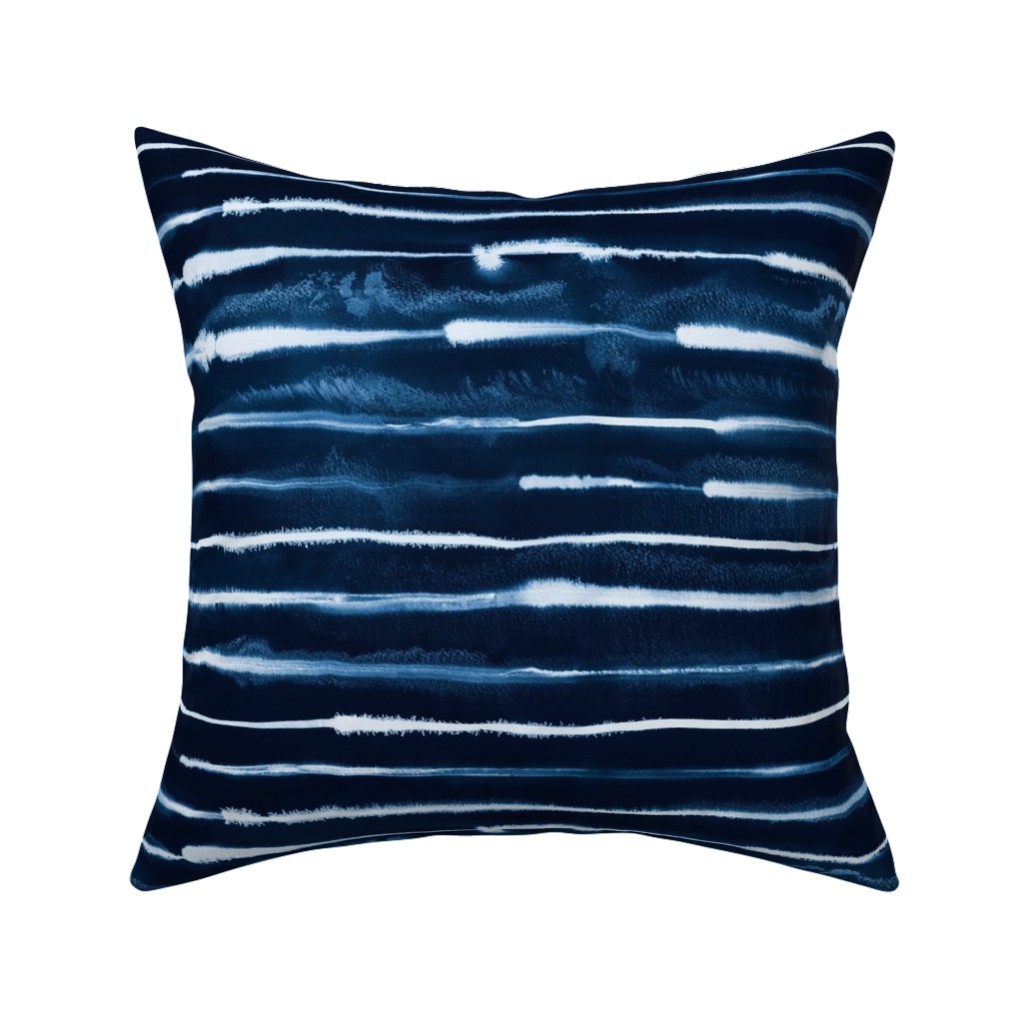 Ikat Watercolor Stripes - Navy Pillow, Woven, Beige, 16x16, Single Sided, Blue