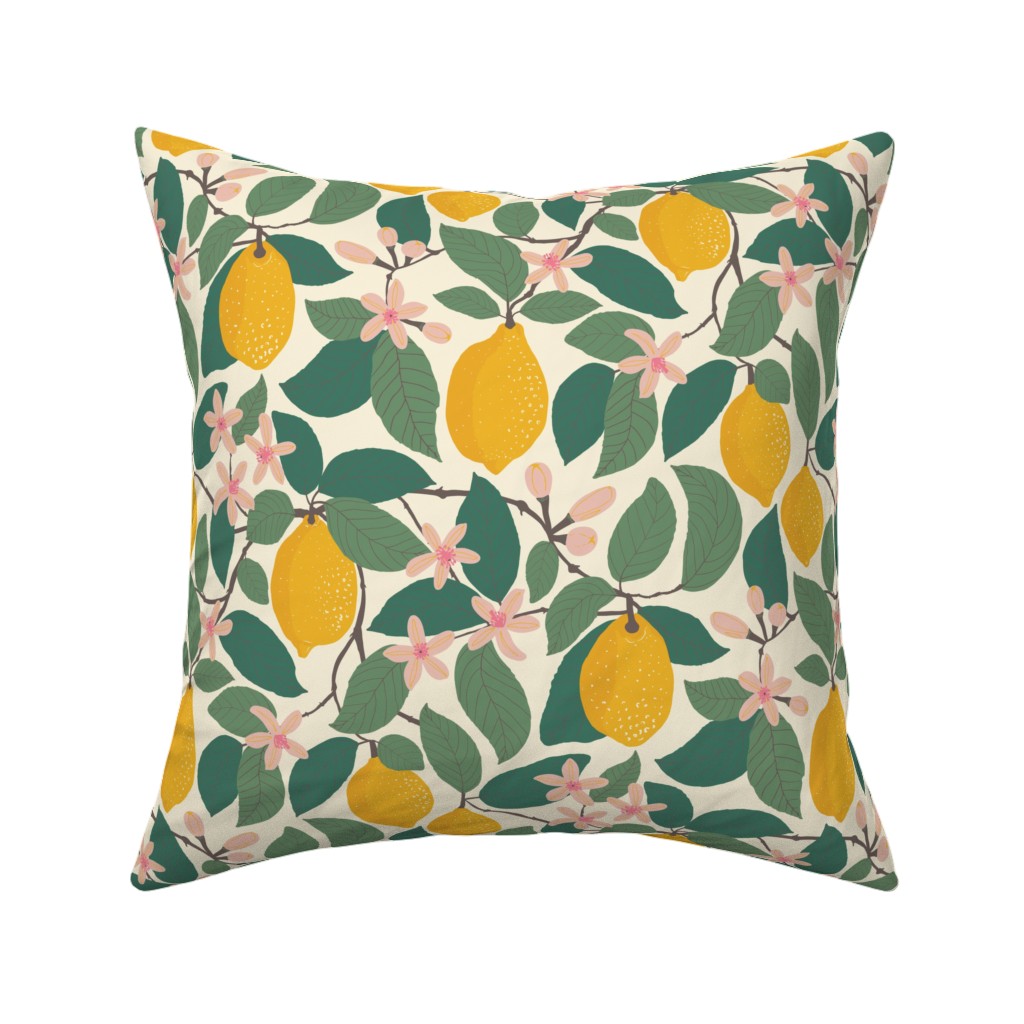 Lemon Tree - Yellow Pillow, Woven, Beige, 16x16, Single Sided, Yellow