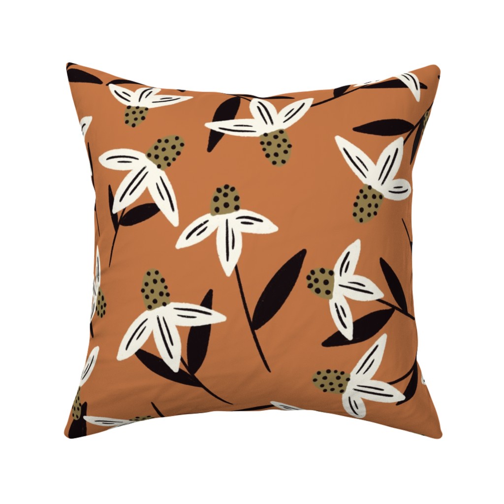 Daisy - on Orange Pillow, Woven, Beige, 16x16, Single Sided, Orange, Orange