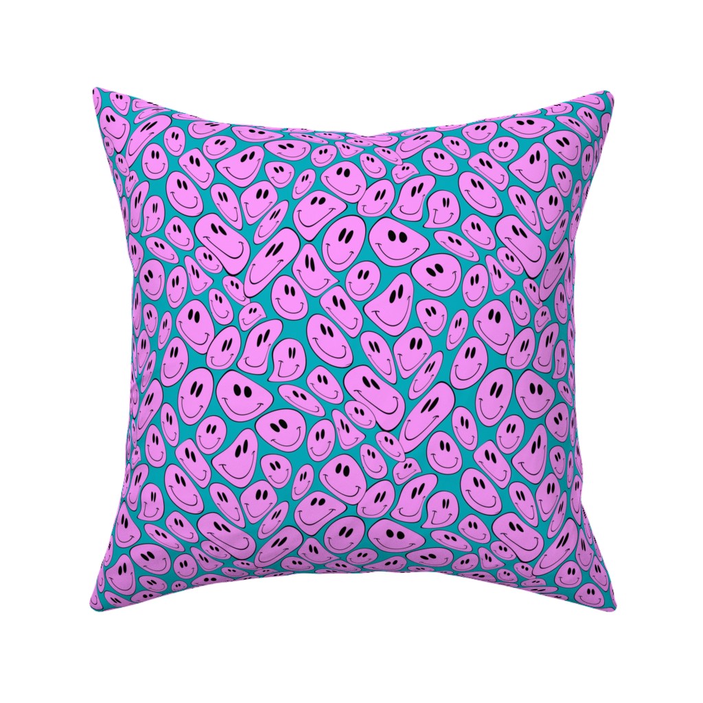 Retro Smiley Face - Blue and Purple Pillow, Woven, Beige, 16x16, Single Sided, Purple