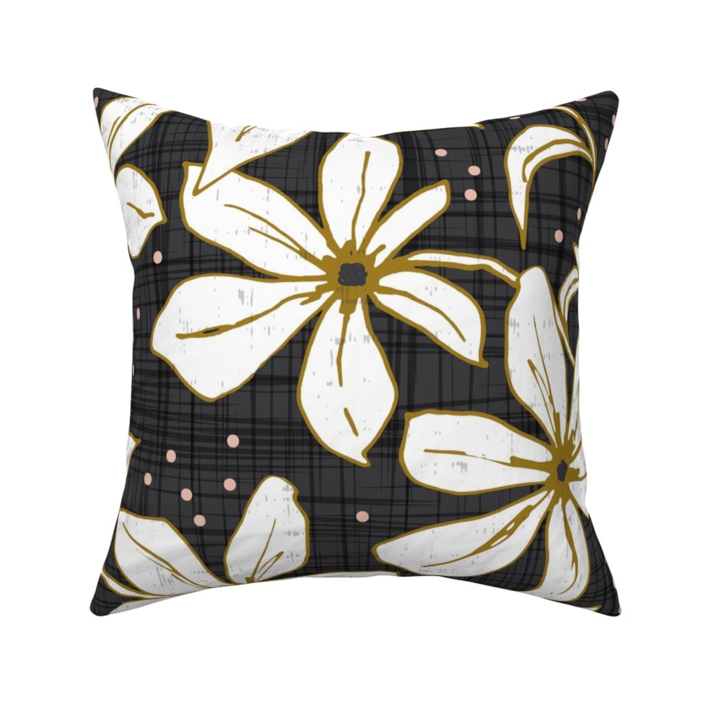 Lilium - Floral - Charcoal Black & White Pillow, Woven, Beige, 16x16, Single Sided, Black