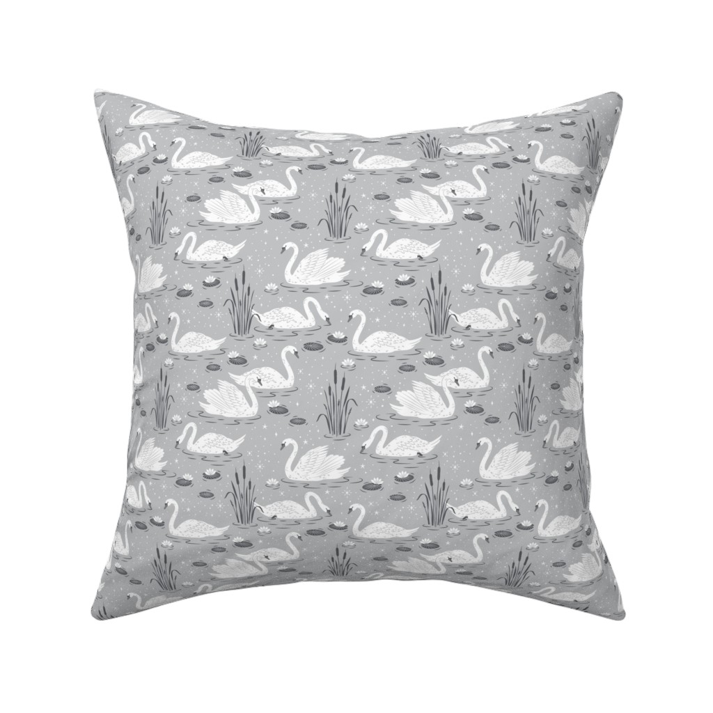 Summer Swans Pillow, Woven, Beige, 16x16, Single Sided, Gray