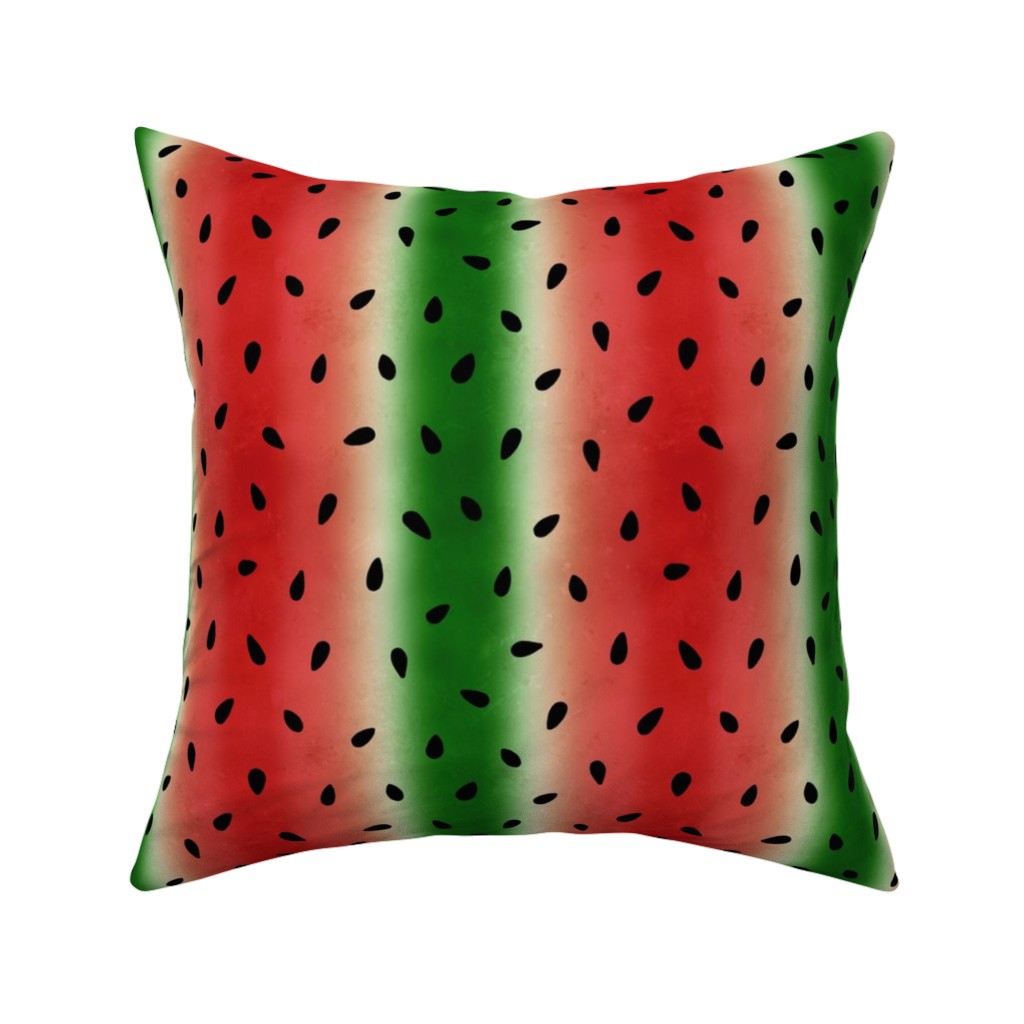 Watermelon Stripes Distressed - Red and Green Pillow, Woven, Beige, 16x16, Single Sided, Multicolor