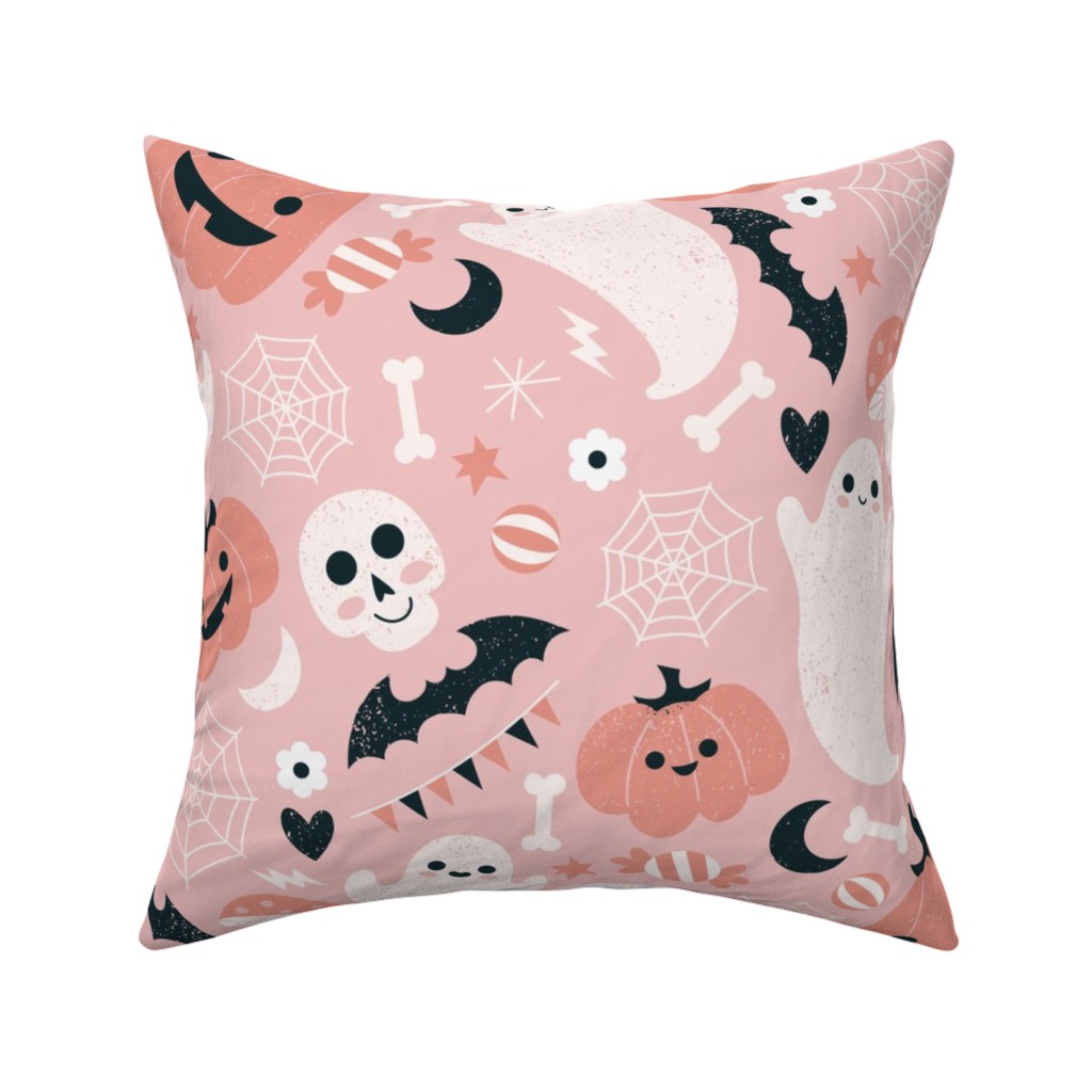 Non-Spooky Halloween - Pink Pillow, Woven, Beige, 16x16, Single Sided, Pink, Bright Pink