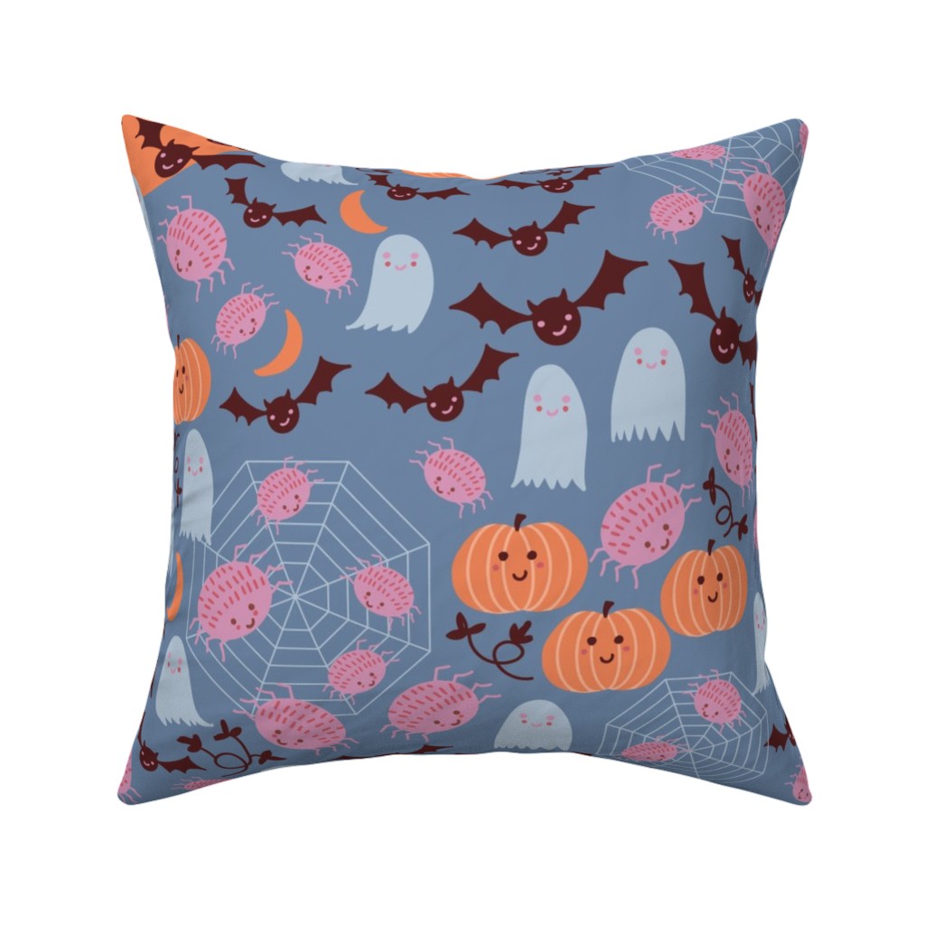 Cute Halloween - Blue and Orange Pillow, Woven, Beige, 16x16, Single Sided, Multicolor