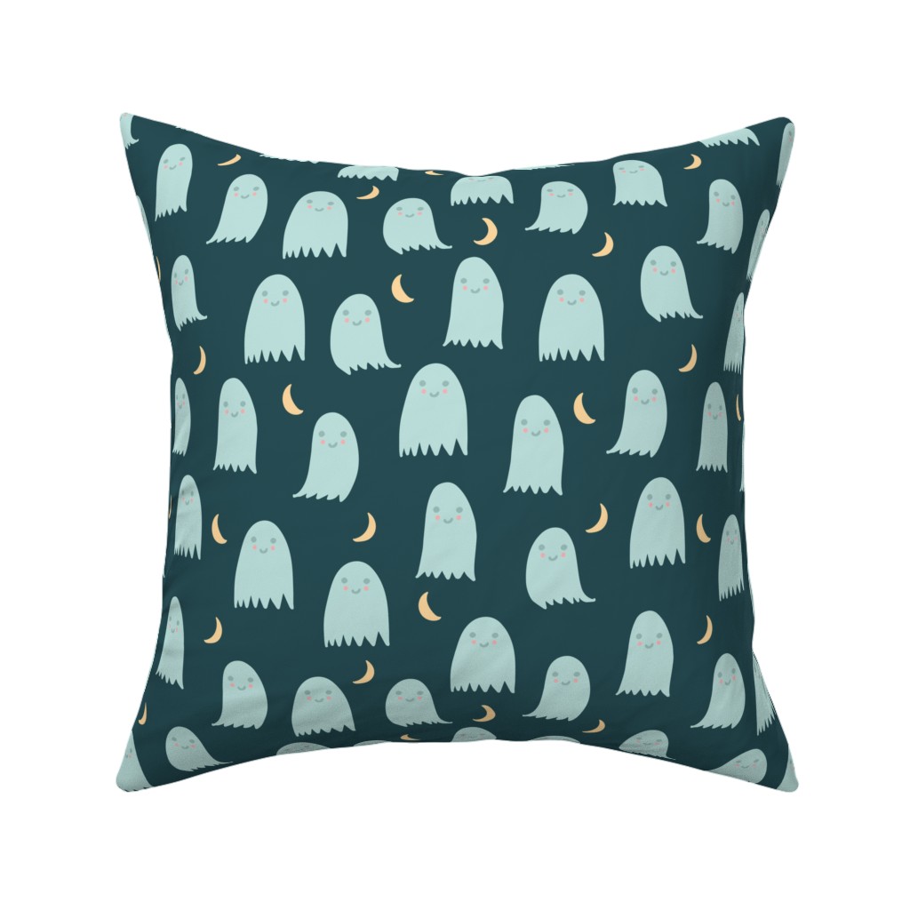 Cute Halloween Ghosts Pillow, Woven, Beige, 16x16, Single Sided, Green