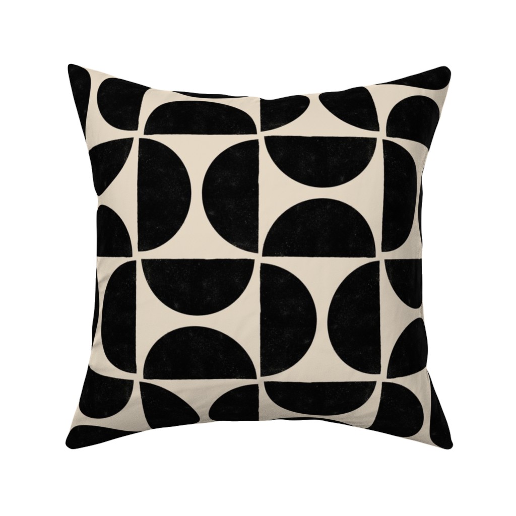 Half Moons - Black and Cream Pillow, Woven, Beige, 16x16, Single Sided, Beige