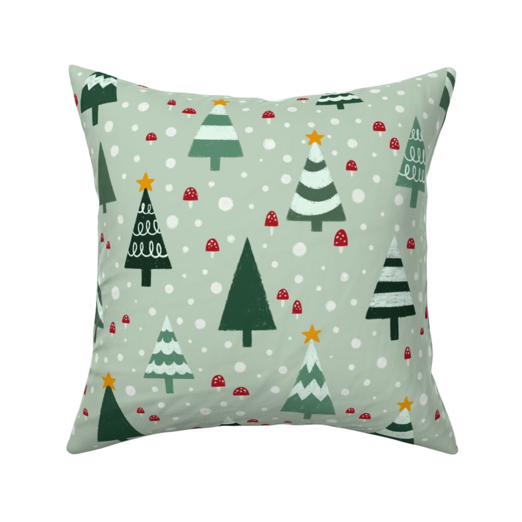 Christmas Forest - Green Pillow, Woven, Beige, 16x16, Single Sided, Green