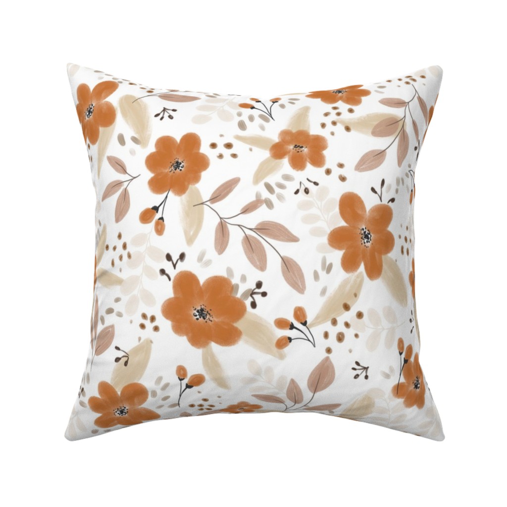 Fall Florals Pillow, Woven, Beige, 16x16, Single Sided, Orange