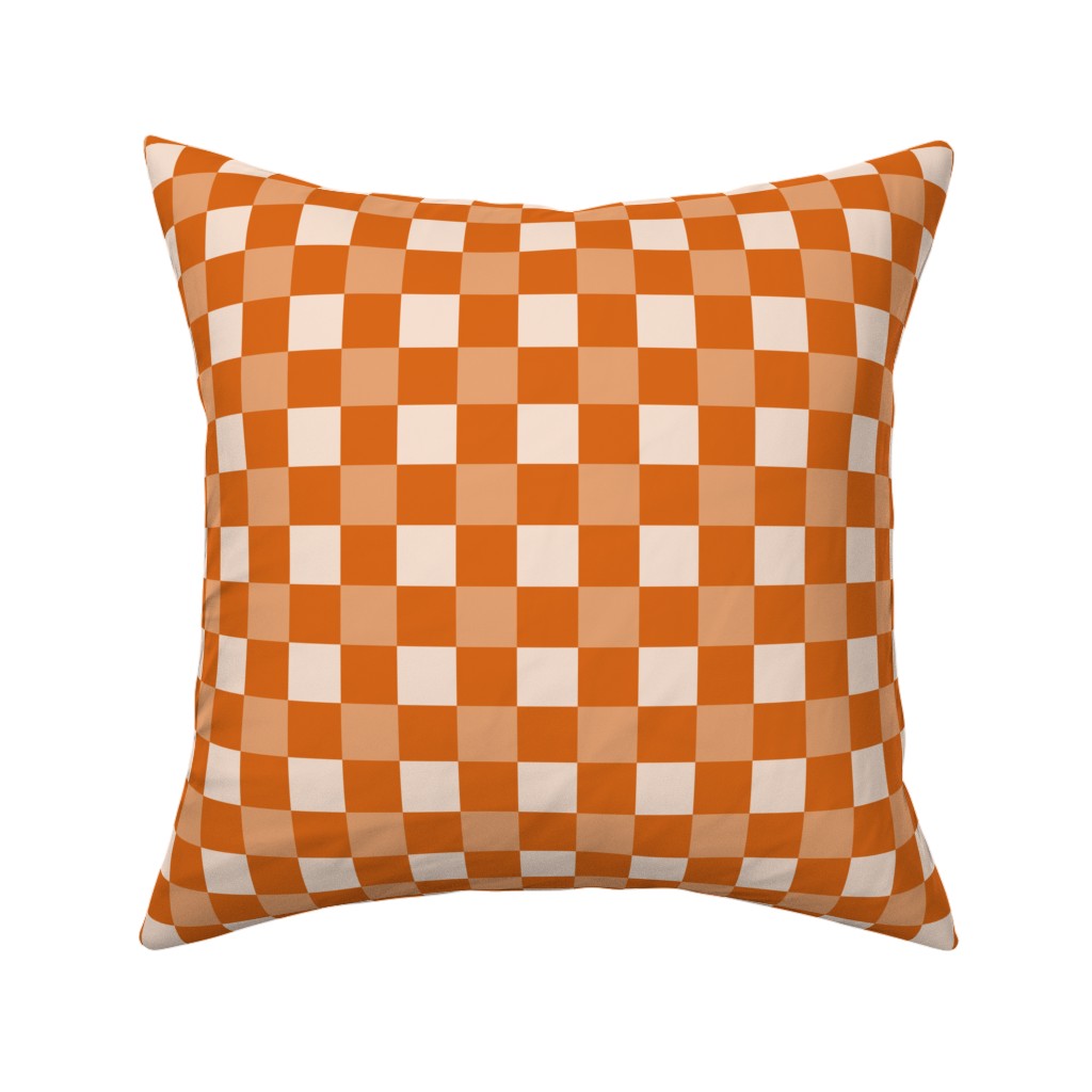 Orange Gingham Plaid Pillow, Woven, Beige, 16x16, Single Sided, Orange, Orange