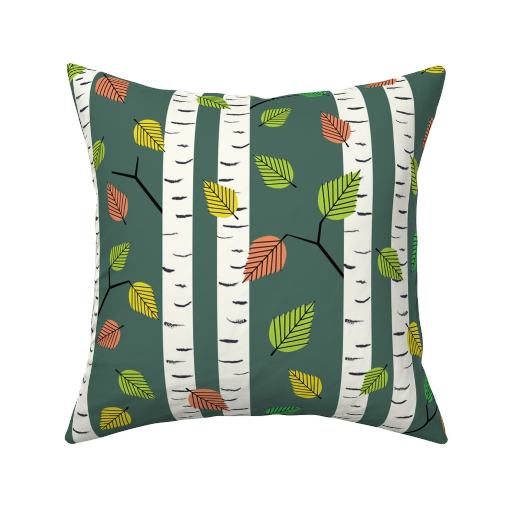 Autumn Birch Forest Pillow, Woven, Beige, 16x16, Single Sided, Green, Classic Green