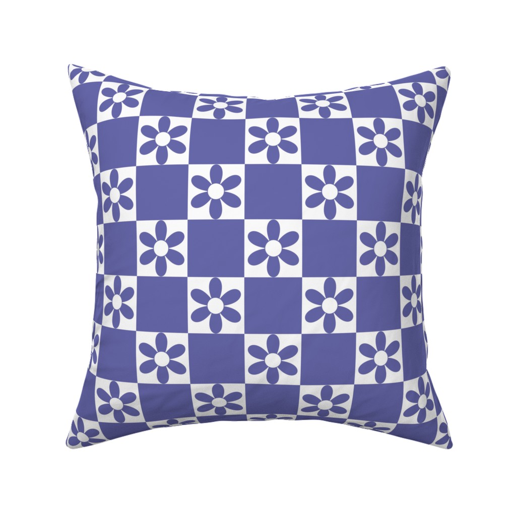 Daisy Checkerboard Pillow, Woven, Beige, 16x16, Single Sided, Purple