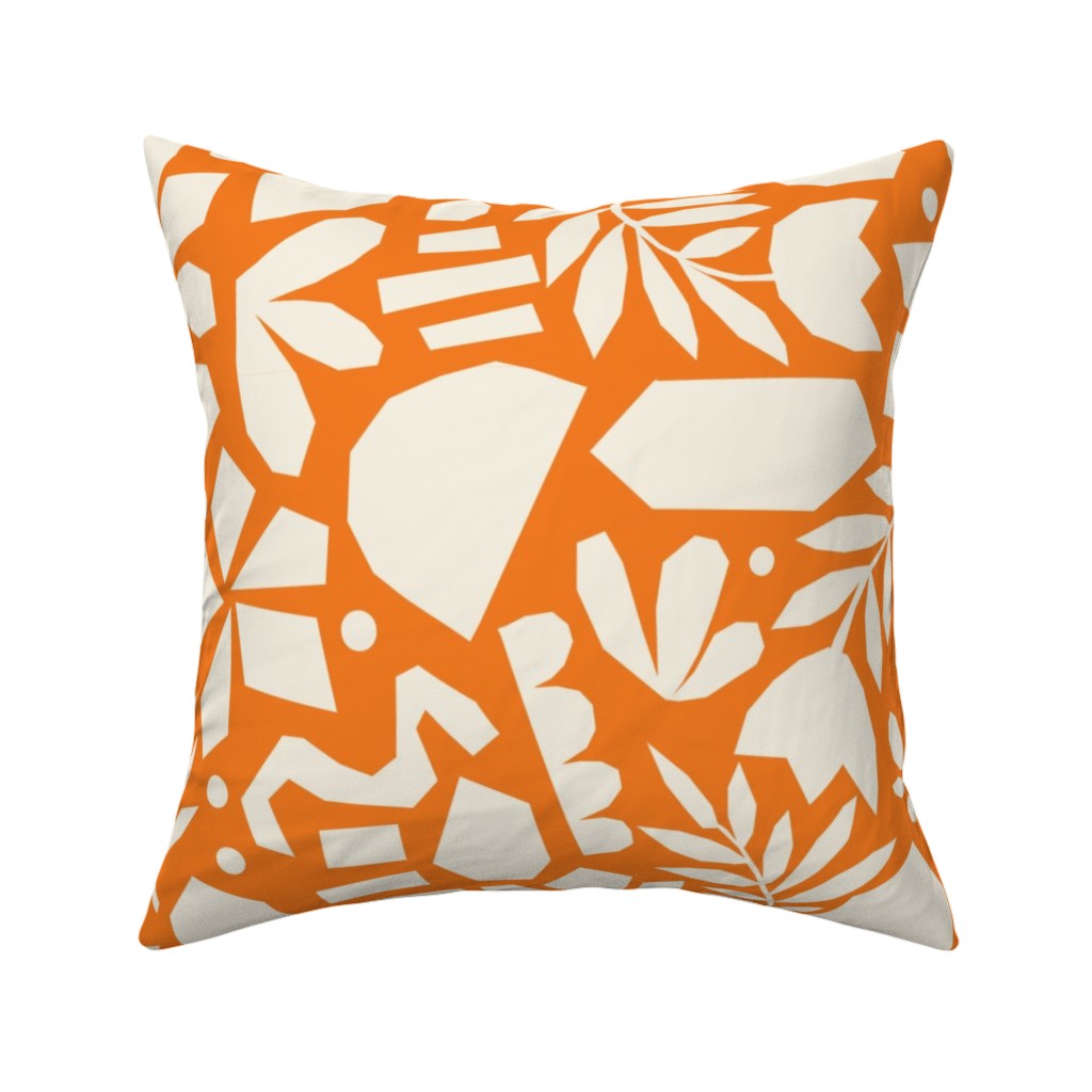 Paper Cut Floral Collage - Orange Pillow, Woven, Beige, 16x16, Single Sided, Orange, Orange