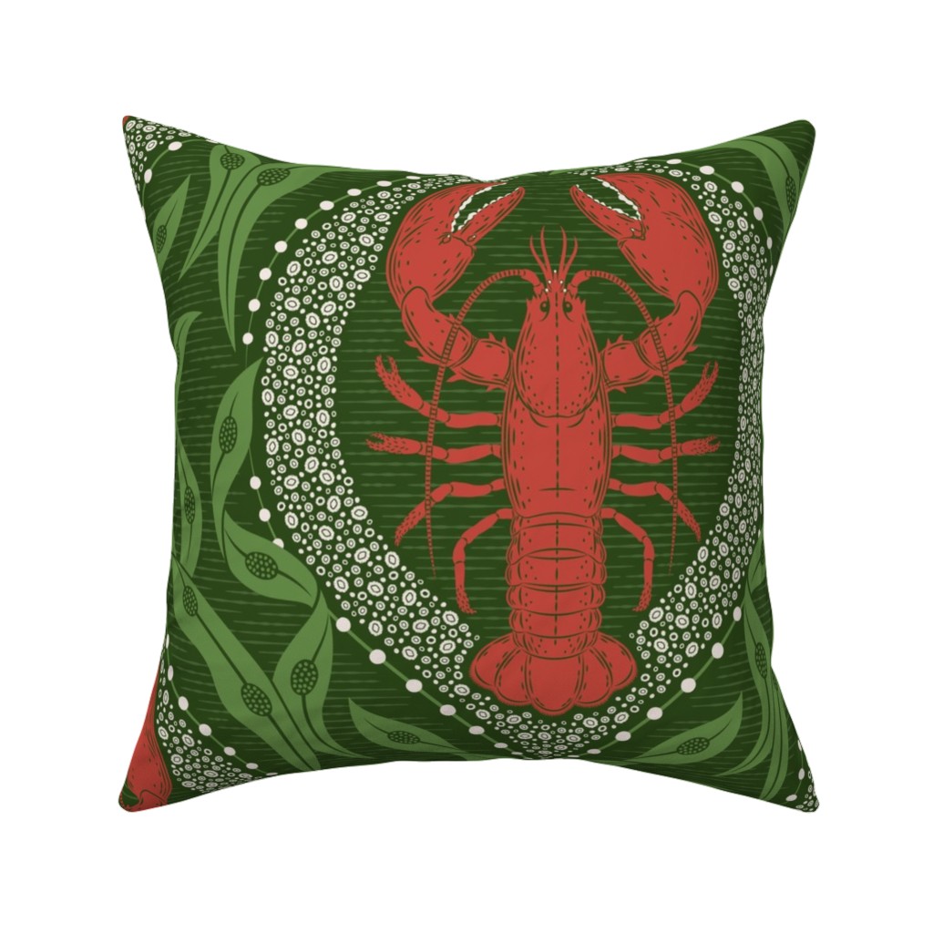 Lobster and Seaweed Nautical Damask Pillow, Woven, Beige, 16x16, Single Sided, Green