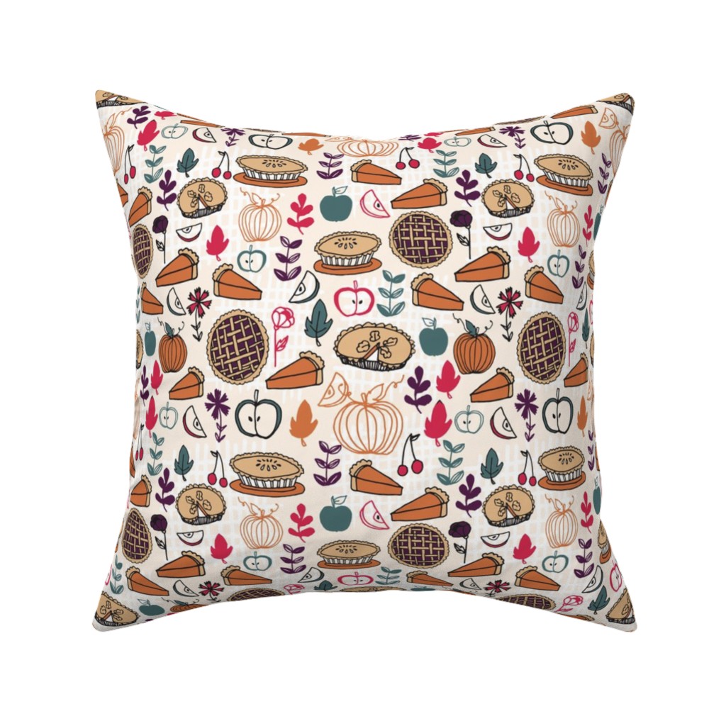 Thanksgiving Apple and Pumpkin Pies Pillow, Woven, Beige, 16x16, Single Sided, Multicolor