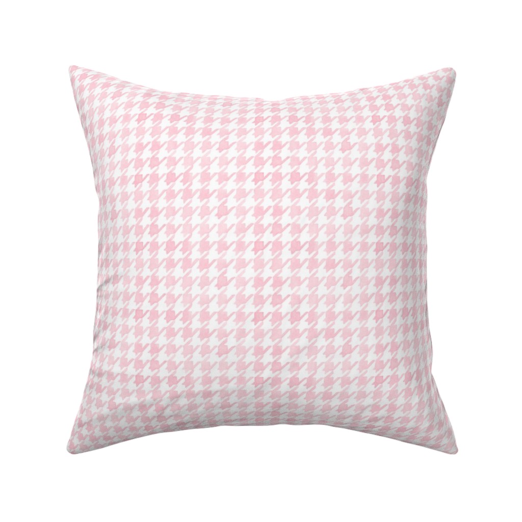 Happy Houndstooth Pillow, Woven, Beige, 16x16, Single Sided, Pink