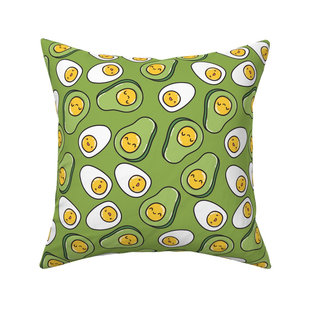 Cute Egg and Avocado - Green Pillow, Woven, Beige, 16x16, Single Sided, Green