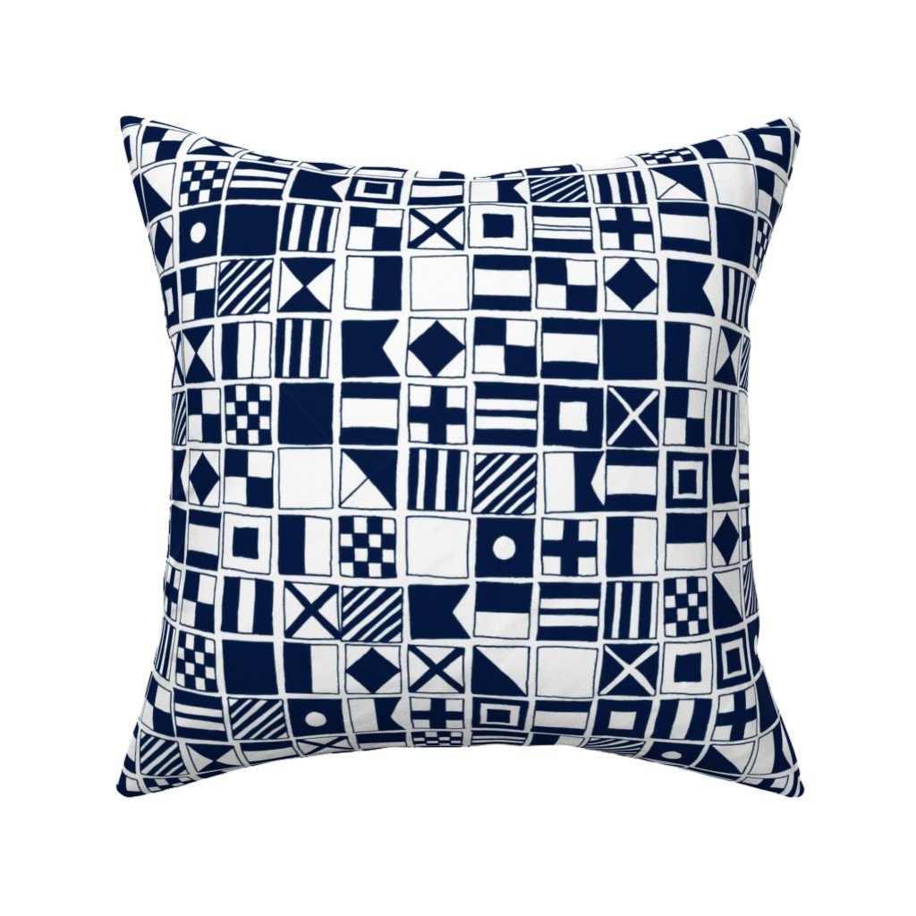 Sailing Flags - Navy Blue Pillow, Woven, Beige, 16x16, Single Sided, Blue, True Blue