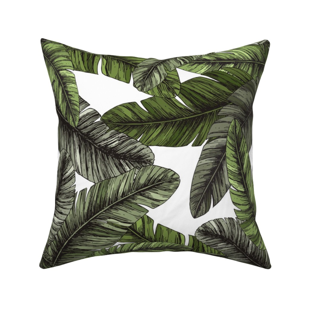 Tropical Palm Leaves - Green Pillow, Woven, Beige, 16x16, Single Sided, Green, Classic Green