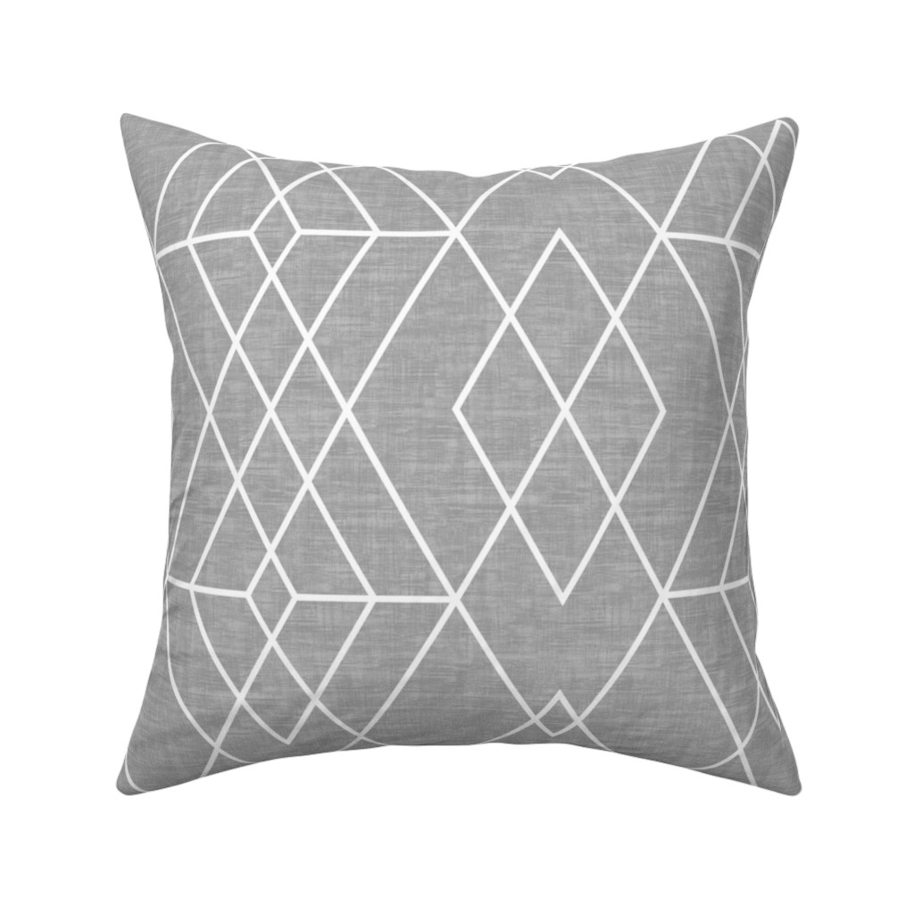 Geometric Grid - Gray Pillow, Woven, Beige, 16x16, Single Sided, Gray