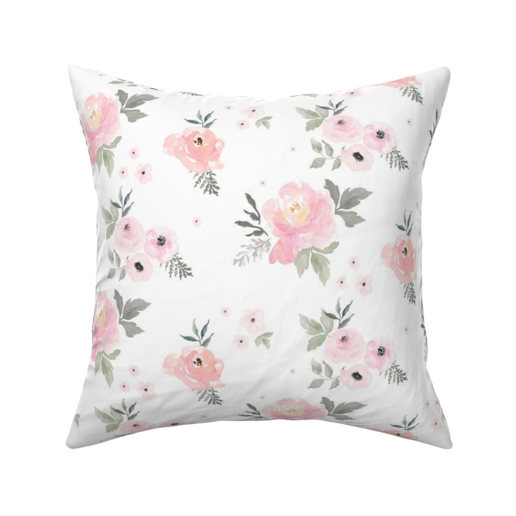 Sweet Blush Roses - Pink Pillow, Woven, Beige, 16x16, Single Sided, Pink, Bright Pink
