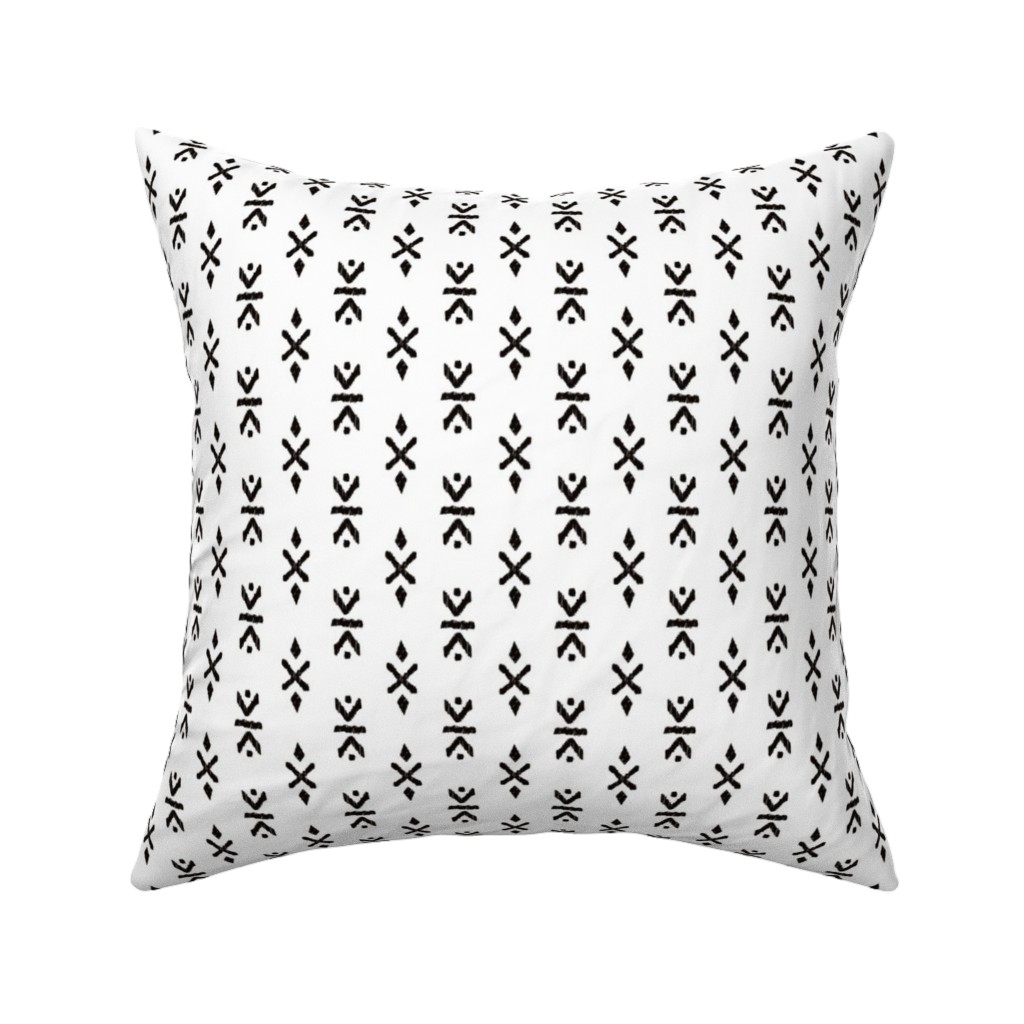 Monochrome Tribal Print - Neutral Pillow, Woven, Beige, 16x16, Single Sided, White