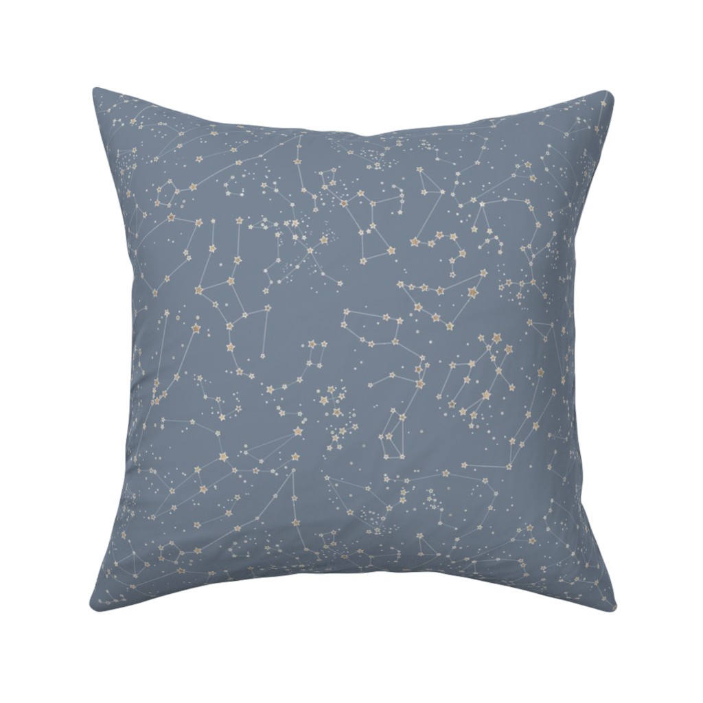 Constellations - Grey With Gold Stars Pillow, Woven, Beige, 16x16, Single Sided, Gray