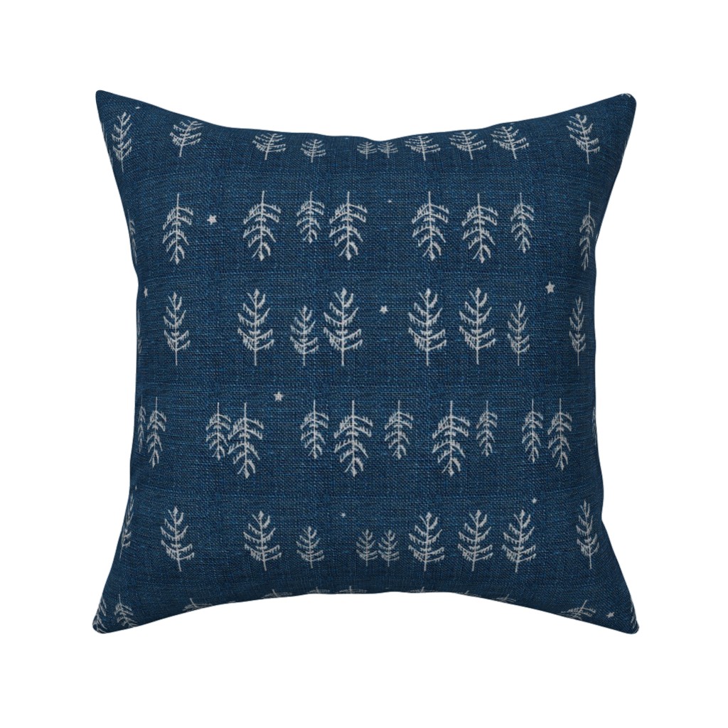 Arctic Night Forest - Navy Pillow, Woven, Beige, 16x16, Single Sided, Blue, True Blue
