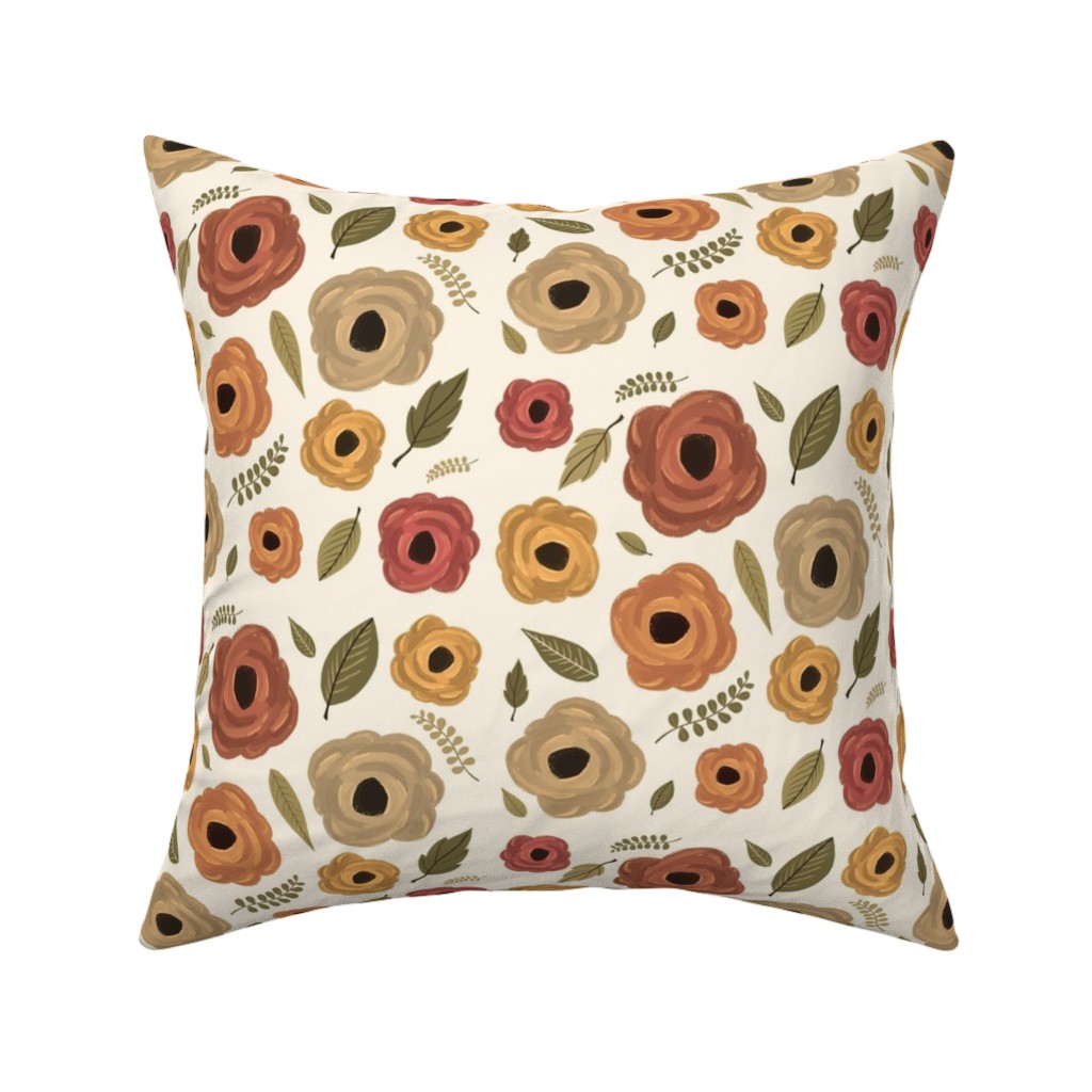 Fall Flowers - Light Pillow, Woven, Beige, 16x16, Single Sided, Multicolor