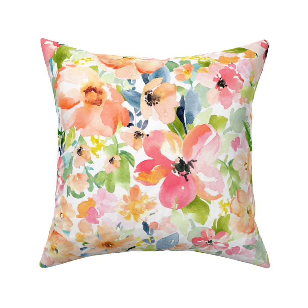Floral Love Print Pillow, Woven, Beige, 16x16, Single Sided, Multicolor