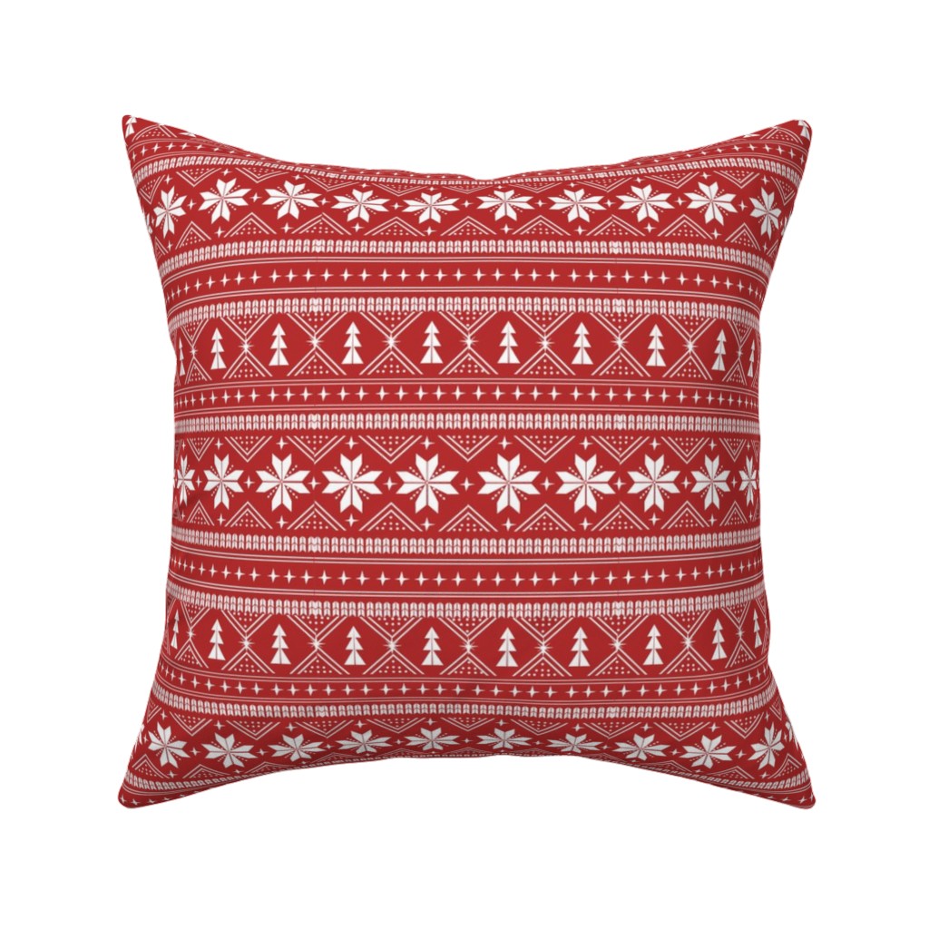 Nordic Sweater - Red Pillow, Woven, Beige, 16x16, Single Sided, Red, Red