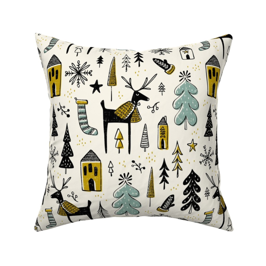 Christmas Wonderland - Light Pillow, Woven, Beige, 16x16, Single Sided, Multicolor