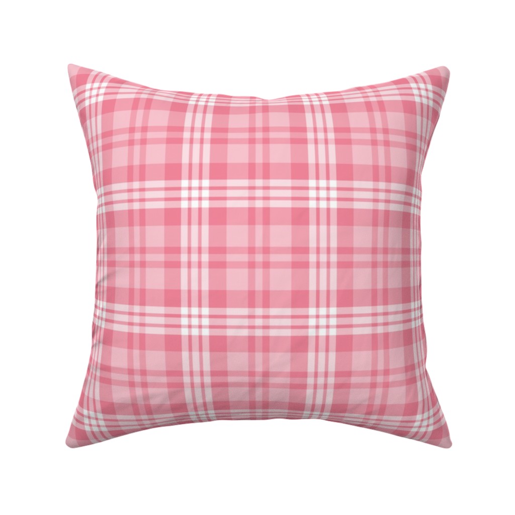 Plaid Pattern Pillow, Woven, Beige, 16x16, Single Sided, Pink