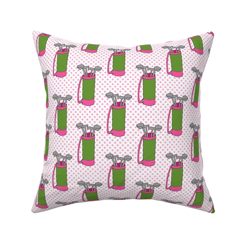 Golf Club Pattern - Green and Pink Pillow, Woven, Beige, 16x16, Single Sided, Pink
