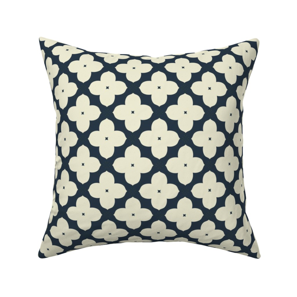 Bunchberry - Black Pillow, Woven, Beige, 16x16, Single Sided, Blue