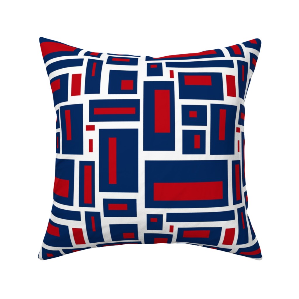 Geometric Rectangles in Red, White and Blue Pillow, Woven, Beige, 16x16, Single Sided, Blue, True Blue